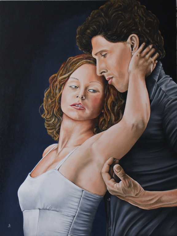 Fine Art Painting, Two to Tango, Oil on Board.  Peter Buddle